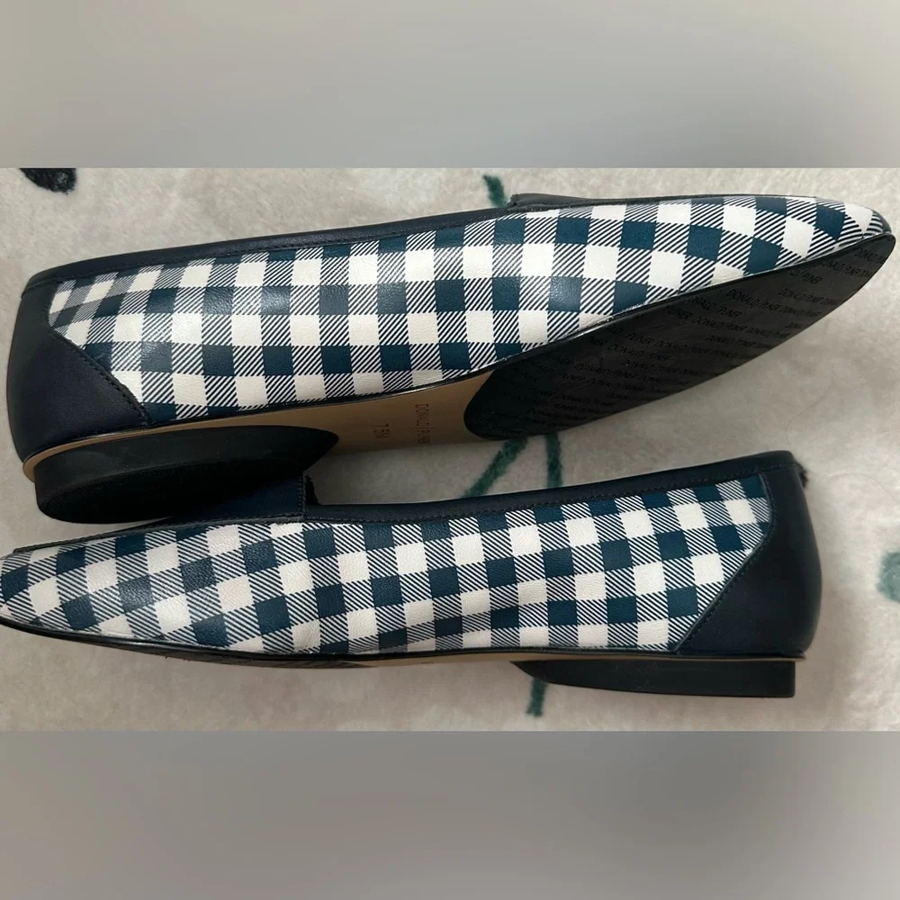 Donald Pliner Deedee Navy Gingham Slip On Calf Leather Loafers Flats Women 7.5 M